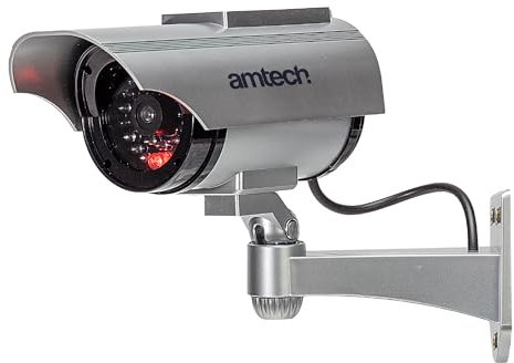 Amtech - Dummy CCTV Camera Outdoor, Fake Camera with Light to Deter Burglars, Realistic Home Security, Solar Powered, Easy to Install with Included Fixing Set