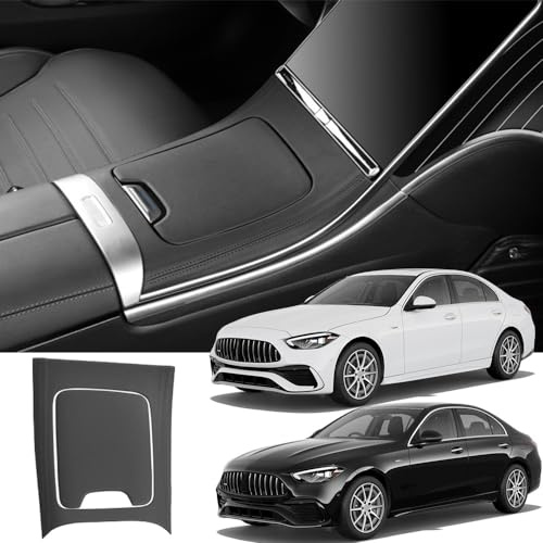 BraveKing Mittelkonsole Verkleidung Leder Aufkleber Konsolenabdeckung, Innendekorations-Abdeckung Set für Mercedes-Benz C-Klasse C260 C300 4MATIC Sedan AMG C 43 2023 2024 Innenzubehör(Black)