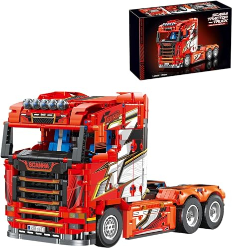 Yunigzmy Technik LKW Bausteine für Scania Tractor Truck, 1708 Klemmbausteine LKW Modellbausatz, MOC Truck Bausatz Geschenke Spielzeug für Erwachsene Kinder