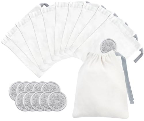 JAGERGREEN 10 Stück Stoffbeutel mit Siegelwachs Aufkleber für Geburtstag, 13.2x16.5 cm Graue Geschenktasche klein mit Kordelzug Unbedruckt Baumwolltasche zu Bemalen für Hochzeit, Party, Weihnachten