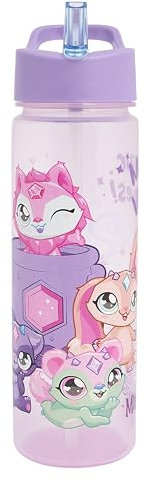 Magic Mixies Kids Water Bottles With Flip Up Straw 600ml – Official Magic Mixies Toys UK Merchandise by Polar Gear – BPA Free, Recyclable Girls Water Bottle With Mixlings, Purple