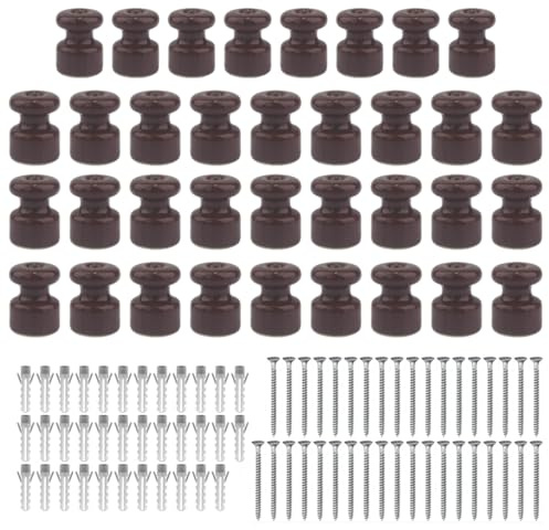 OASHISU 35 x Aisladores de Porcelana Marrón para Instalación Cable Textil | aisladores para cables trenzados, aislante de porcelana, brillante, Ø18 mm, aisladores de cerámica vintage