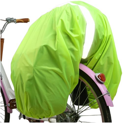 VAOLOAV 100L Regenschutz für Fahrradtasche Regenhülle für Regenüberzug Rahrradkorb Fahrradtasche Gepäckträger mit Reflexstreifen Leuchtendes Grün