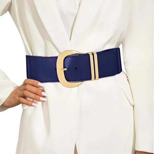 JasGood Damen Breiter Gürtel Elastischer Taillengürtel für Kleider Stretchy Gürtel Hüftgürtel Goldener Schnalle Gürtel für Damen,Navy blau,110cm