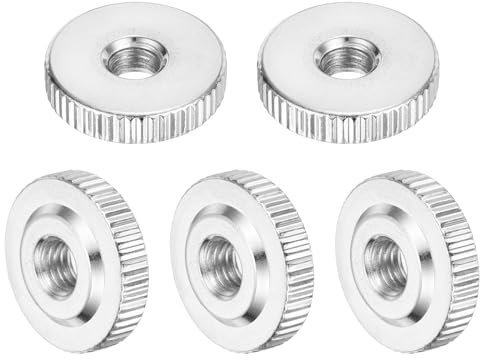 sourcing map 5Pcs M6 Knurled Thumb Nuts, Carbon Steel Round Knurled Flat Head Through Hole Handle Nut, Lock Adjusting Nuts, Thin Type, Nickel Plated, Silver
