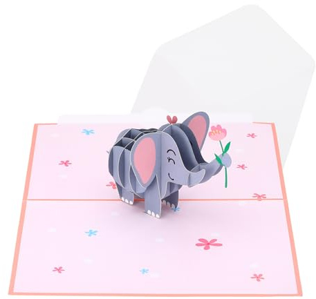 PATIKIL Grusskarten Elefanten-Dankeskarten Geburtstagskarte für Frauen Pink | Mit Umschlag und Blanko-Notizkarte 3D, Freunde Jubiläum Valentinstag