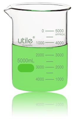 Utile 1 Pc Glass Beaker, Vol.5000ml Beakers, Glass Beaker with Double Scale Printed Graduation, 4000.5000.1-X