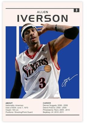 efhavce Allen Iverson Poster auf Leinwand, Wandkunst, Dekordruck, Bild Gemälde für Wohnzimmer, Schlafzimmer, Dekoration, 30 x 45 cm