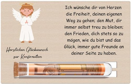 Otuuz Geldgeschenk Konfirmation Geschenke für Mädchen Jungs Holz Konfirmation Karte Geldgeschenk im Reagenzglas Konfirmationsgeschenk für Kinder Tischdeko für Kommunion Taufe Firmung(Engel)