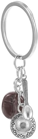 WRITWAA Coffee Cup Keychain with Spoon and Bean Charms Unique Diy Keychain for Coffee Lovers Stylish Accessory for Men and Women Gift