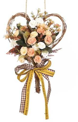 Türkranz Künstliche Nelken Herzform 30cm Frühlingsdeko für Haustür Türkranz Wandkranz Valentinstag Muttertag (Nelken-Champagner)