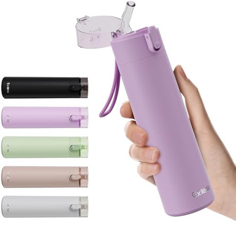Exllena Borraccia Piccolo con Cannuccia 270ml, Bevi con Una Sola Mano, Thermos Piccolo A Tenuta Stagna - Doppia Parete Inox, Ideale per Caffè, Palestra e Viaggi (Lilla Chiaro)