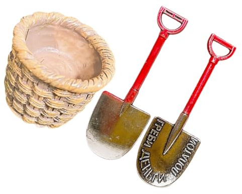 VICASKY 1 Set Micro Landscape Decors Miniature Portable Grabber Garden Spades Artificial Grass Brush Garden Fork House Mini Verse Plants Shovels for Digging Resin