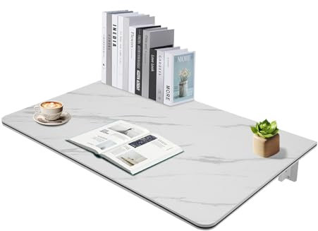 HOARLICN Wandklapptisch Küche, Wandklapptisch 30KG MDF Wandbefestigung Zusammenklappbar mit Metallhalterungen fur Esstische, Schreibtische, Kredenzen Weiß (80 x 50 cm)