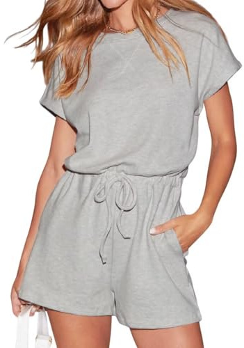 LACOZY Womens Summer Jumpsuit Short Sleeve Crewneck One Piece Rompers Drawstring Jumpsuits T Shirt Vacation Outfits 2025