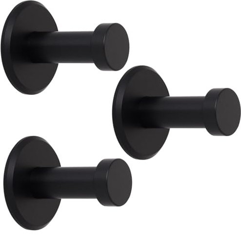 SOTECH 3 Stück Garderobenhaken TALEA echt Edelstahl massiv schwarz eloxiert | (Ø 10 / 15 mm Länge 30 mm, Gesamtlänge 33 mm) mit Platte Wandhaken Aufhänger