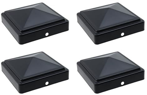 Tsnamay Lot de 4 capuchons de poteau pyramidaux en fer galvanisé avec vis de montage en métal pour poteaux de clôture en bois - Noir - 8 x 8 cm