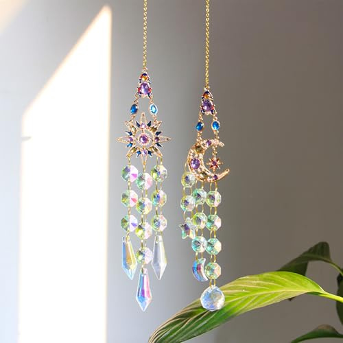 FOSDICK 2 Pezzi Acchiappasole, Acchiappa Sole Pendenti Finestra, Arcobaleno Acchiappasole Cristallo, Suncatcher Decorazioni da Appendere per Camera da Letto Soggiorno Balcone Giardino Festa Matrimonio