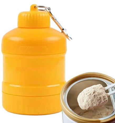 Protein Powder Storage Container - Funnel, Portable Supplement with Keychain for Travel Gym Workout Fitness, Bottle Funnel Whey Shakes Box Carabiner Shaker Bin Insulated Canister Leak-Proof Camping Ki