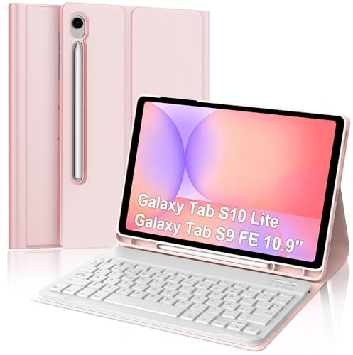 IVEOPPE Funda con Teclado para Samsung Galaxy Tab S10 lite/S10 FE/S9 FE 10.9/S9 11, QWERTY Español Ñ, Bluetooth Magnéticamente Teclado con Portalápices, Rosa