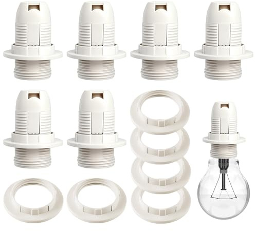 Small Edison Screw 12PCS E14 Screw Lamp Holder Set - Bulb Holder 6 Bulb Sockets + 6 Lamp Shade Collar Rings,Threaded Light Socket Base Pendant Light/Table Ceiling Light, Easy Installation