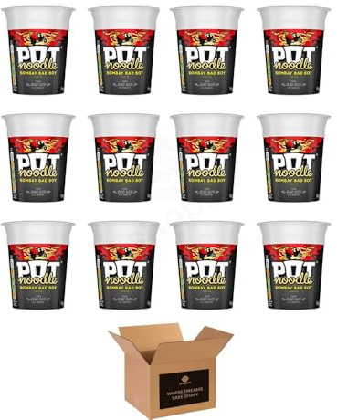 Instant Pot Noodles | Beef & Tomato, Chicken & Mushroom, Original Curry & Bombay Bad Boy | Quick & Easy Ready Meal Snack Pots | Cup Noodles Variety - 90g (Case of 12, Bombay Bad Boy 90g)