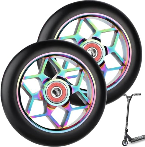 Cerkkapo 2 Stück Stunt Scooter Rollen,110mm Ersatzräder für Scooter | Stunt Scooter Reifen ABEC-9 Kugellager,Aluminium Roller Reifen 88A,Schnell,Stunt Scooter Reifen,Räder für Allerlei Scooter