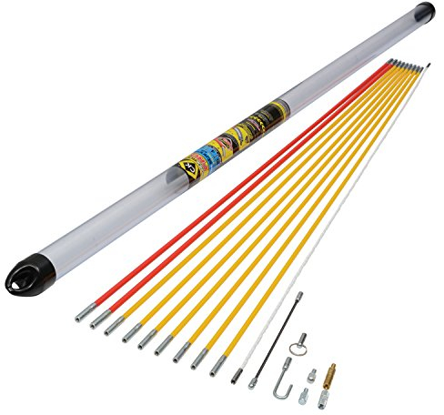 C.K MightyRods Pro 12m Kabelstangen Super Set, 4 Flexibilitäten Einziehstangen, 100% Splitterfrei Glasfaser Harz Elektrische Kabelziehhilfe, Elektroinstallation, Kabeleinziehhilfe Elektriker, CK T5422