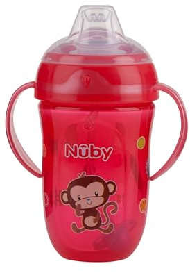 Nuby Comfort Trainer Tasse à 2 poignées avec paille lestée à 360° et bec en silicone souple, 255,1 g, garçon, les couleurs peuvent varier
