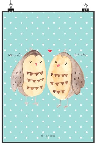 Mr. & Mrs. Panda Bild Eulen Liebe DIN A3 - Geschenk, Plakat, drucke, kunstdruck poster, Pärchen, Eule, wanddeko, Wandbild, Paar