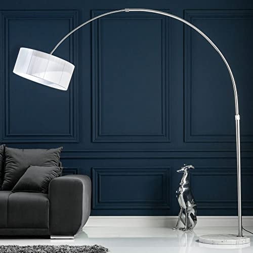 cagü XXL Design Retro Lounge Bogenlampe LUMA Weiß mit Marmorfuß Weiß 205-225cm Höhe verstellbar