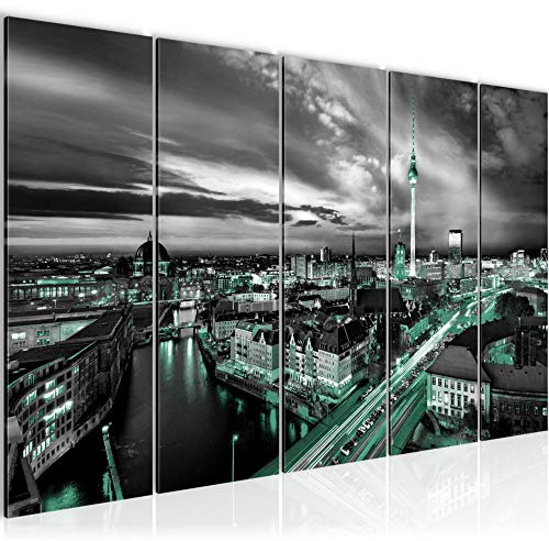 Runa Art Bild Berlin Skyline Wandbilder auf Vlies Leinwand 5 Teilig Wanddekoration Büro Wohnzimmer 004356b