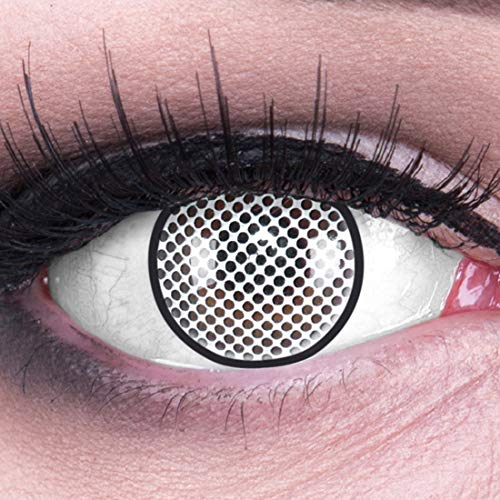 Farbige Kontaktlinsen Jahreslinsen Meralens 1 Paar weiße schwarze Crazy Fun White Screen Rand. Topqualität zu Fasching Karneval Fastnacht Halloween mit Kontaktlinsenbehälter ohne Stärke