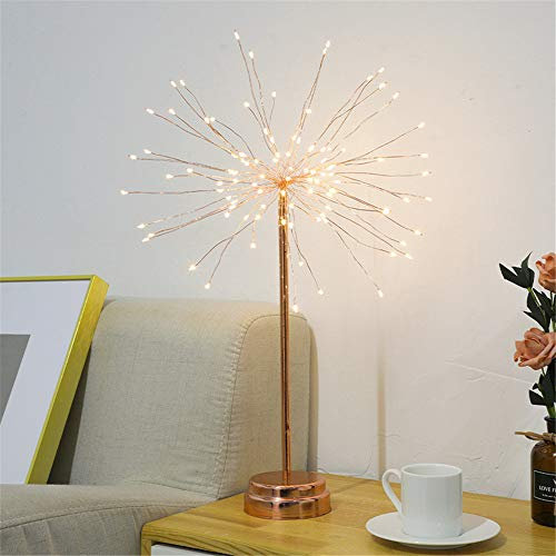 Esoes Fireworks Table Lights Battery Powered 100 led Firework Copper Wire Lights Bouquet Shape Led Desk Lamp for Bedroom Living Room Wedding (Rose Gold)