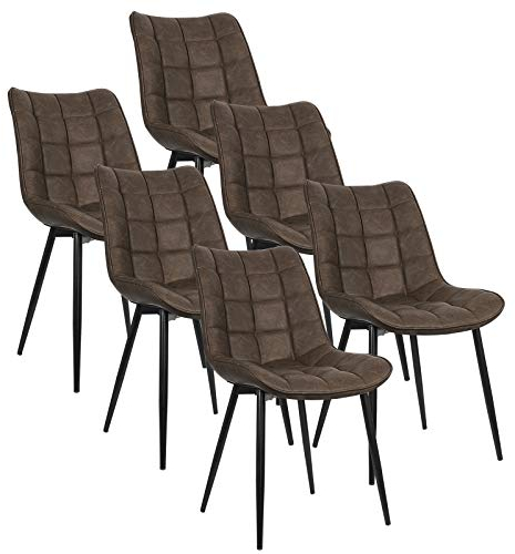 WOLTU Esszimmerstühle 6er Set Küchenstuhl Polsterstuhl Wohnzimmerstuhl Sessel mit Rückenlehne, Sitzfläche aus Kunstleder, Metallbeine, Antiklederoptik, Braun BH207br-6