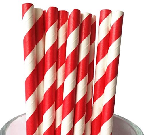 Paper Straws 30Pcs/50Pcs Pack Red and White Stripe Biodegradable Drinking, Birthday, Party, Christmas, Xmas, Cafe, Restaurant, Wedding Straw in Bulk (50, 8x210)