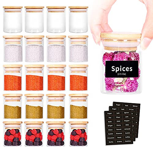 SAIOOL 20 Stück – 73 ml Mini-Gewürzgläser mit Holzdeckel, leicht zu reinigen, BPA-frei und spülmaschinenfest. Befüllen Sie sie mit Gewürzen, Kräutern, Bohnen, Geschenken, Hochzeitsfeiern, DIY und mehr