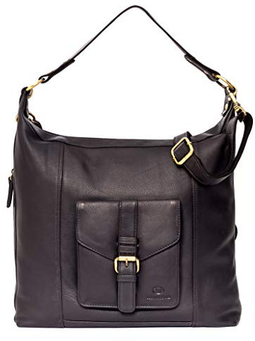 ALMADIH Premium Leder Damentasche Umhängetasche SARA SCH - Ledertasche Handtasche Schultertasche Henkeltasche Businesstasche Shopper Freizeittasche Hobo Tragetasche große Tasche (SARA schwarz)