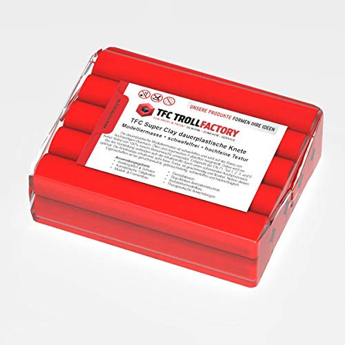 TFC SuperClay I dauerplastische Knete I Modelliermasse I hergestellt aus hochwertigen Wachsen (100% Bienenwachs) und Ölen I rot, 500g