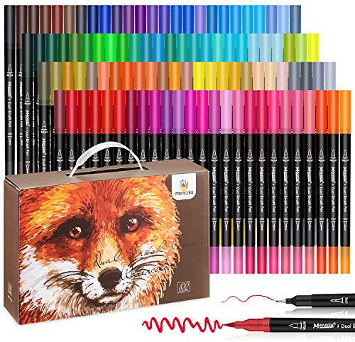 mancola 100 Filzstift Set, Aquarell Marker Stift Set Doppelspitze Textmarker, bullet journal stifte für Kalligraphie, Handlettering, Ausmalen Kinder, Studenten, Künstler MA-100B