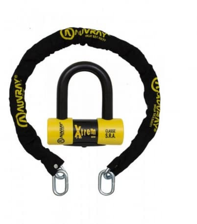 AUVRAY - Kit Antivol Moto Bloque Disque ø16mm 62x52mm Xtrem Mini U + Chaîne ø10mm 1.2m - Classe SRA