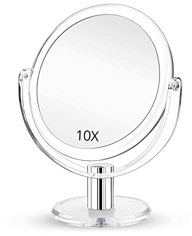 Fabuday Vergrößerungs-Make-up-Spiegel, doppelseitig, 17,8 cm, Tischspiegel mit 1-facher & 10-facher Vergrößerung, vergrößerter Schreibtischspiegel für Make-up, Kosmetik-Schminkspiegel mit Ständer und