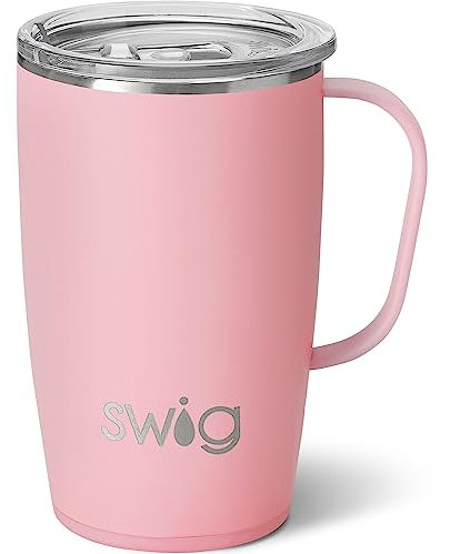 Swig Life 18oz Insulated Tumbler with Handle and Lid, Stainless Steel Travel Mug, Cup Holder Friendly, Reusable (Blush)