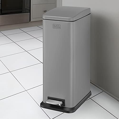 BLACK+DECKER BXBN00014E Slimline Treteimer mit sanft schließendem Deckel, Edelstahl, 56 x 22 x 36 cm, Grau, 20 l