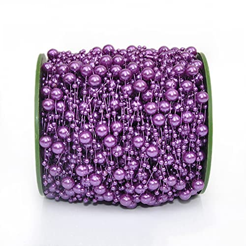 60m Perlengirlande Perlenband Perlenkette Perlenschnur Geschenkband Dekoband mit Perlen für DIY Basteln Party Tischdeko Hochzeit Braut Haarschmuck Ohrringe Halskette Brautstrauß Weihnachten,Lila