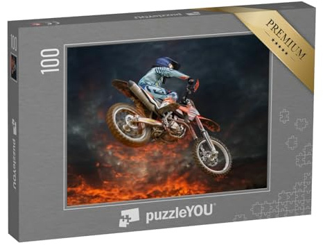 puzzleYOU: Puzzle 100 Teile „Motocross-Stunt unter glühendem Abendhimmel“ – aus der Puzzle-Kollektion Fahrzeuge