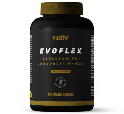 HSN Evoflex Glucosamina Condroitina MSM | 240 Tabletas | Ayuda a mantener los huesos (Calcio, Fósforo) el tejido conectivo (Manganeso, Cobre) y formación normal de colágeno (vitamina C) | Sin Gluten