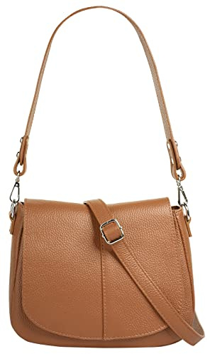 Cluty Umhängetasche Echt Leder Damen Made in Italy | Handtasche mit Deckelklappe | elegante Crossbody Bag mit Henkel