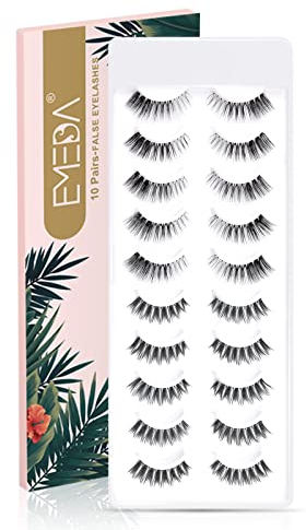 EMEDA Natürliche Falsche Wimpern 10 Paare 2 Stile Klares Band Natürliche Wimpern Weiche Wispern Falsche Wimpern Katzenaugenwimpern 100% handgefertigte natürlich Wimpern Natural false lashes (mix)