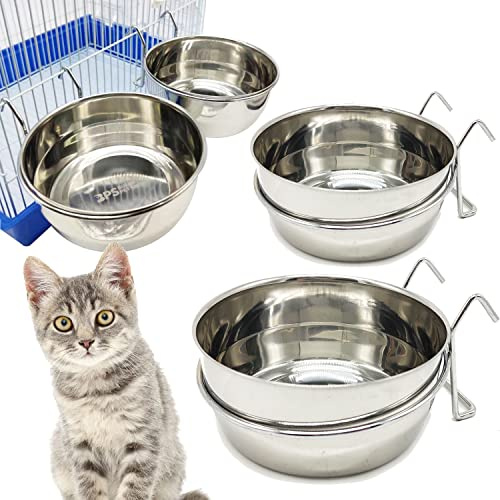 2X Matare Dryck Rostfritt stål med Hook Matbehållare 4 Storlekar Matskål Hängsmycke för Fågel Papegoja Djur Liten hund (för katt) BPS-11131*2